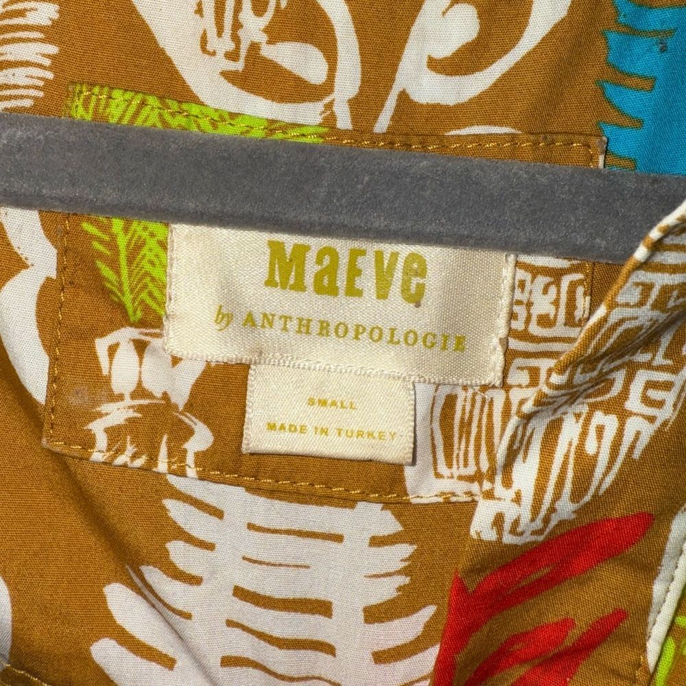 MAEVE Anthropologie Toni Tunic Shirt Dress Button Down Tropical Fire *No belt* S - Picture 6 of 9
